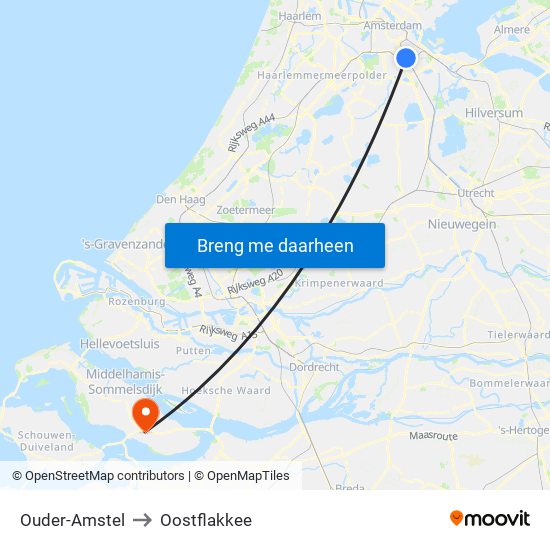 Ouder-Amstel to Oostflakkee map