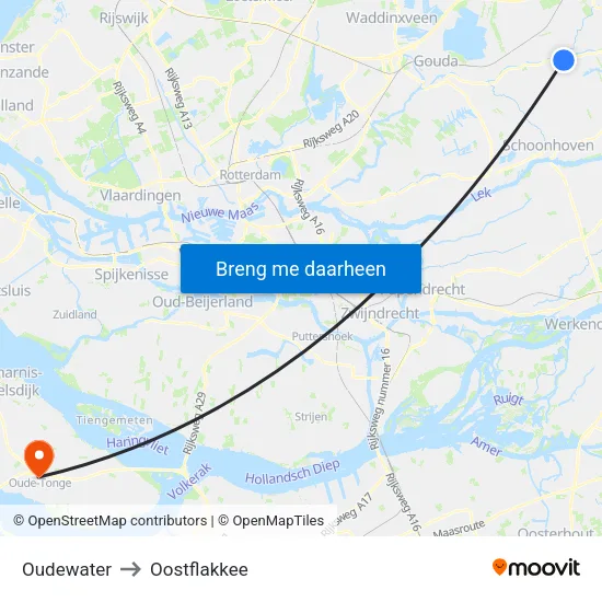Oudewater to Oostflakkee map