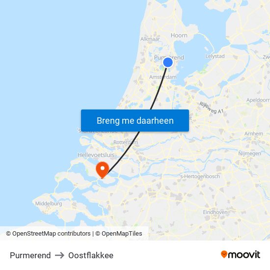 Purmerend to Oostflakkee map