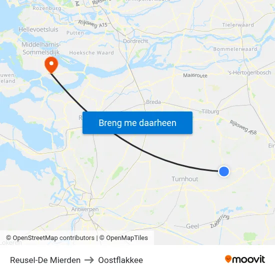 Reusel-De Mierden to Oostflakkee map