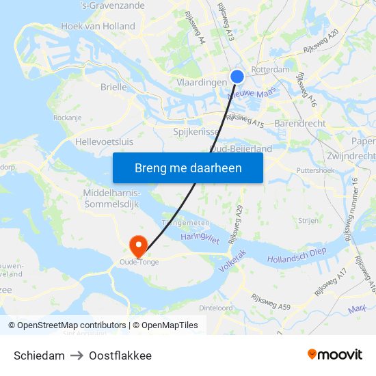 Schiedam to Oostflakkee map