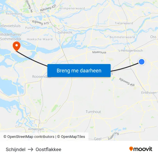 Schijndel to Oostflakkee map