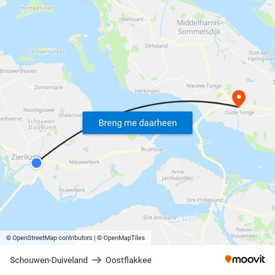 Schouwen-Duiveland to Oostflakkee map