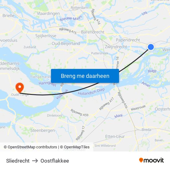 Sliedrecht to Oostflakkee map