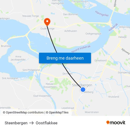 Steenbergen to Oostflakkee map