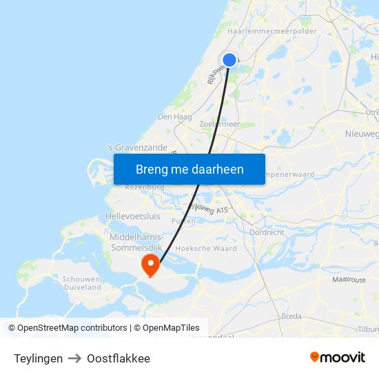 Teylingen to Oostflakkee map