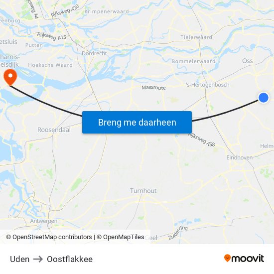 Uden to Oostflakkee map