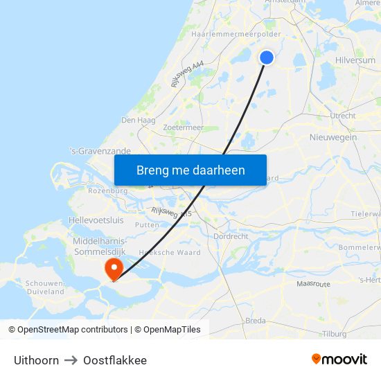Uithoorn to Oostflakkee map