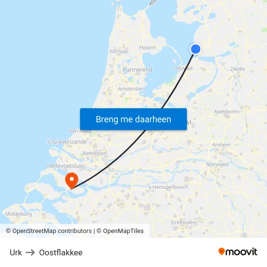 Urk to Oostflakkee map