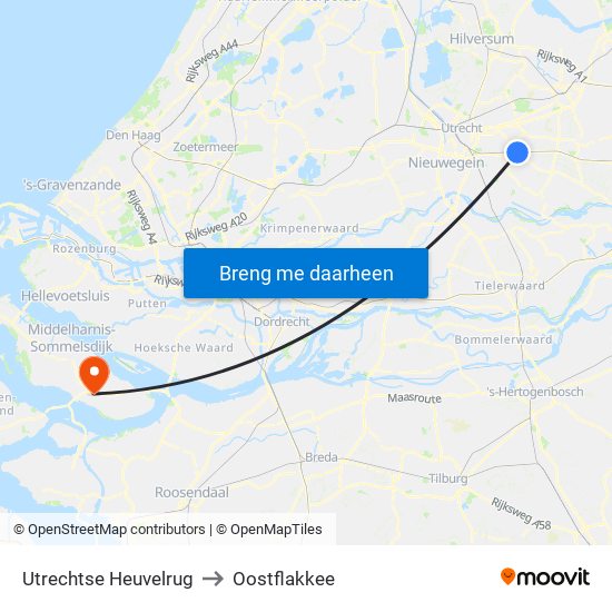 Utrechtse Heuvelrug to Oostflakkee map