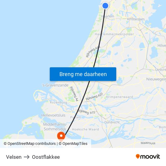 Velsen to Oostflakkee map