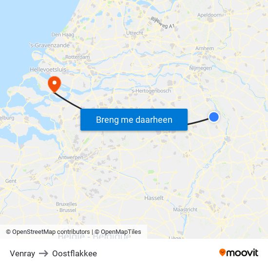 Venray to Oostflakkee map