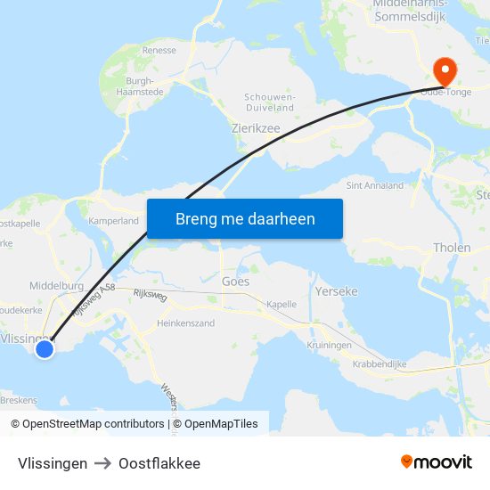 Vlissingen to Oostflakkee map