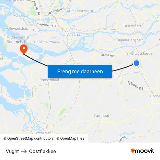 Vught to Oostflakkee map