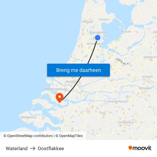 Waterland to Oostflakkee map