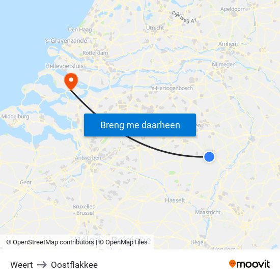 Weert to Oostflakkee map
