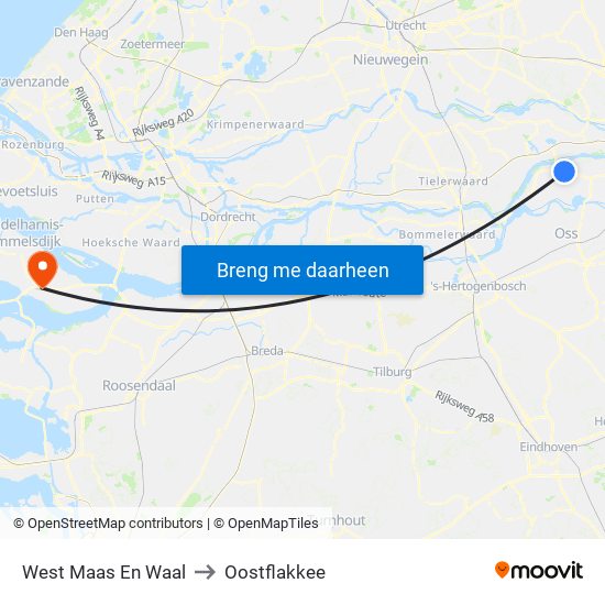 West Maas En Waal to Oostflakkee map