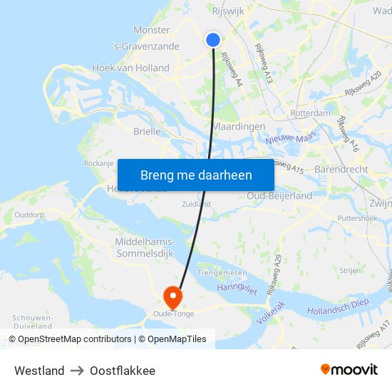 Westland to Oostflakkee map