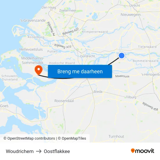 Woudrichem to Oostflakkee map
