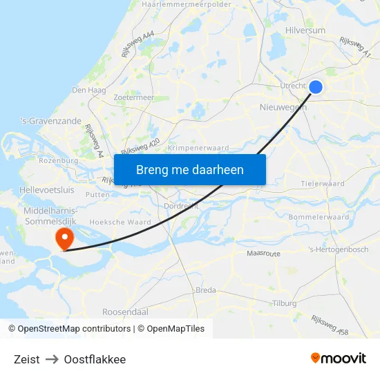 Zeist to Oostflakkee map