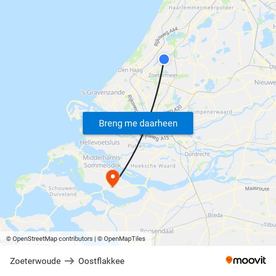 Zoeterwoude to Oostflakkee map