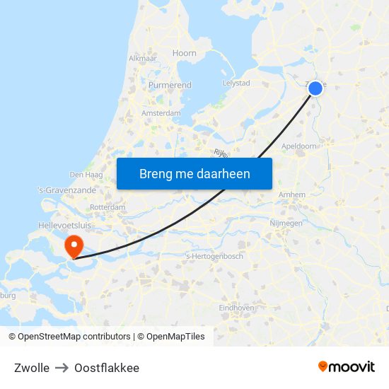Zwolle to Oostflakkee map