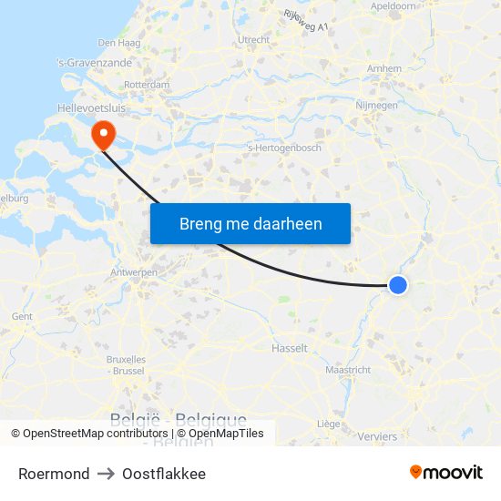 Roermond to Oostflakkee map