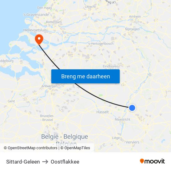 Sittard-Geleen to Oostflakkee map