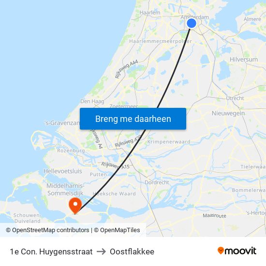 1e Con. Huygensstraat to Oostflakkee map