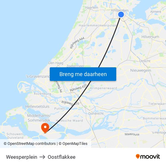 Weesperplein to Oostflakkee map