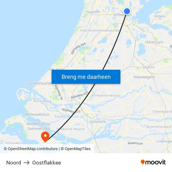 Noord to Oostflakkee map