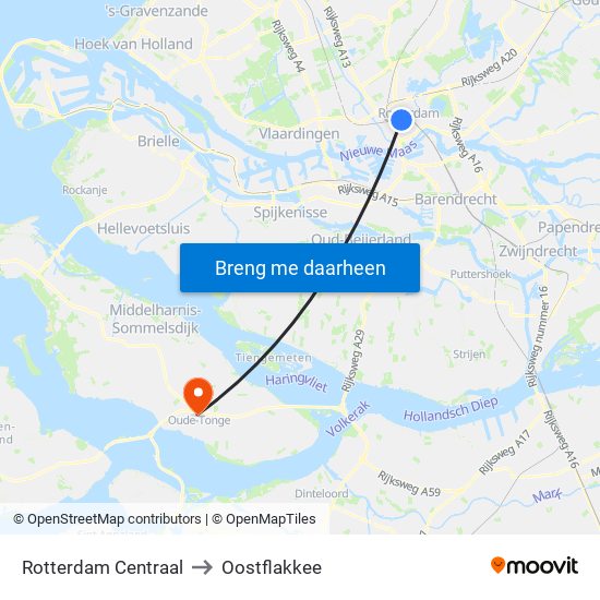 Rotterdam Centraal to Oostflakkee map