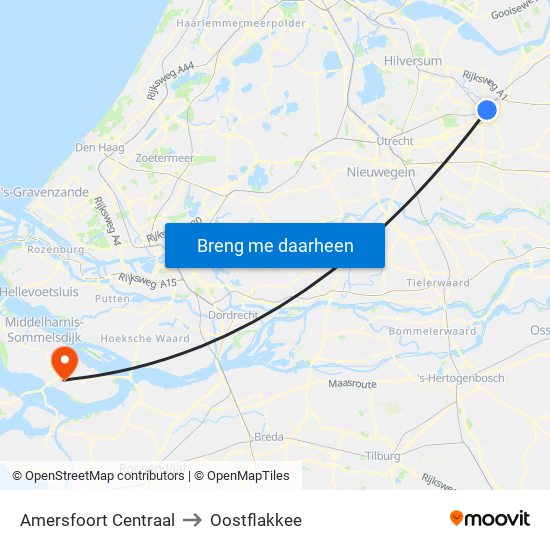 Amersfoort Centraal to Oostflakkee map