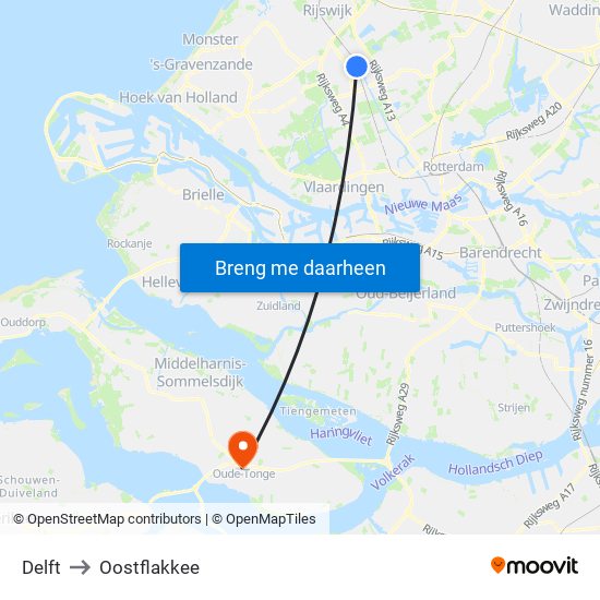 Delft to Oostflakkee map