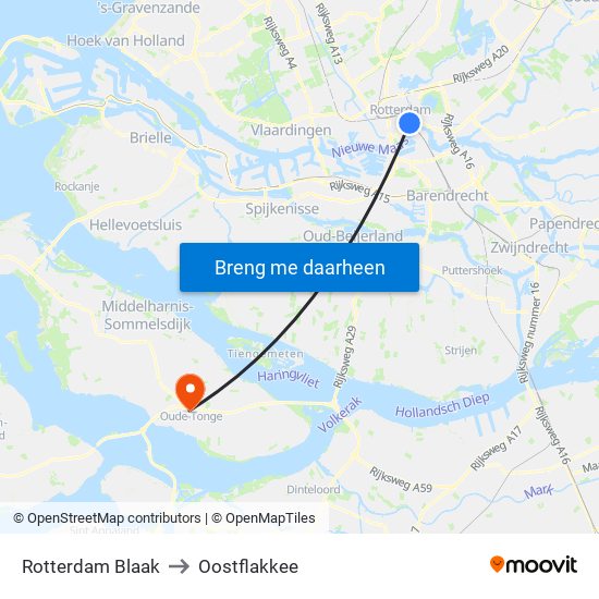 Rotterdam Blaak to Oostflakkee map