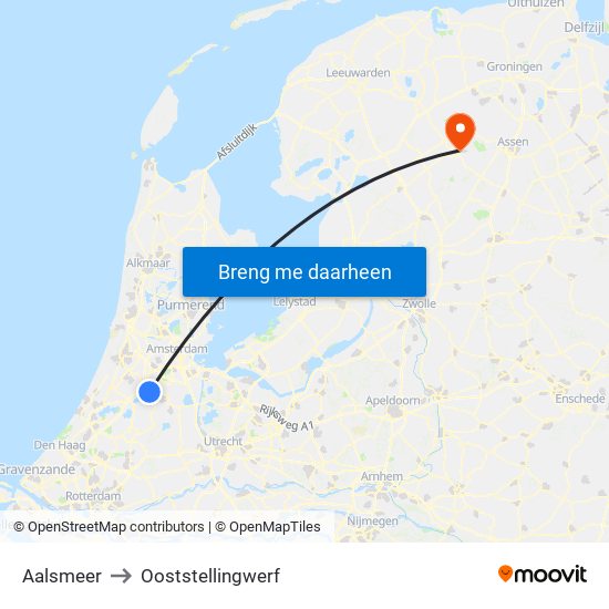 Aalsmeer to Ooststellingwerf map