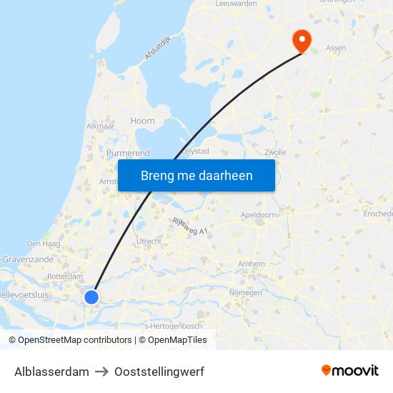 Alblasserdam to Ooststellingwerf map