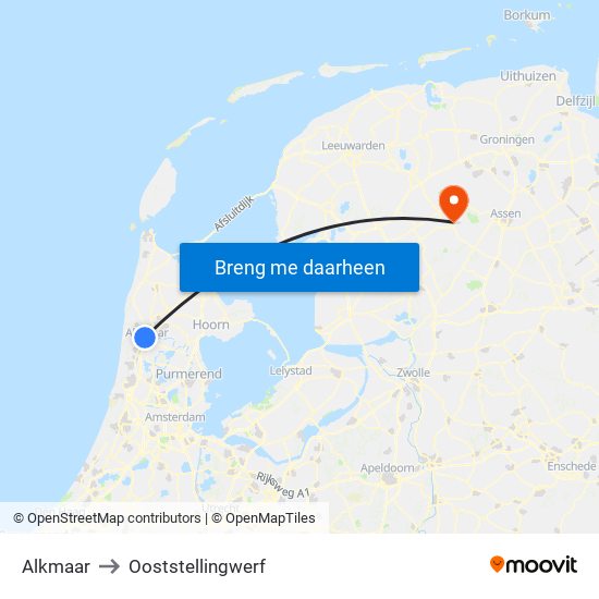 Alkmaar to Ooststellingwerf map
