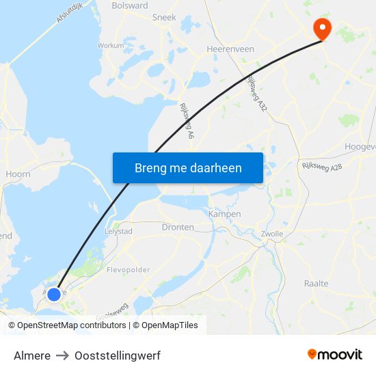 Almere to Ooststellingwerf map