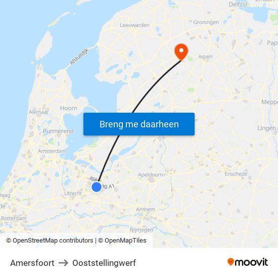 Amersfoort to Ooststellingwerf map