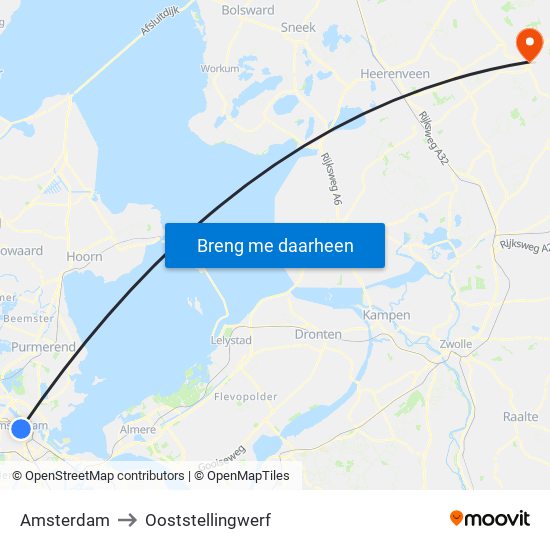 Amsterdam to Ooststellingwerf map