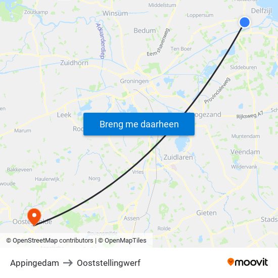 Appingedam to Ooststellingwerf map