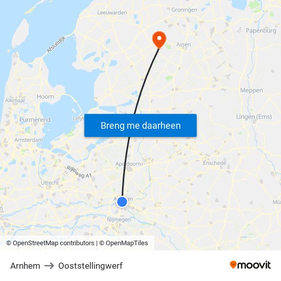 Arnhem to Ooststellingwerf map