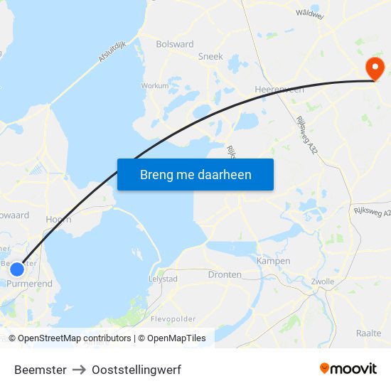 Beemster to Ooststellingwerf map