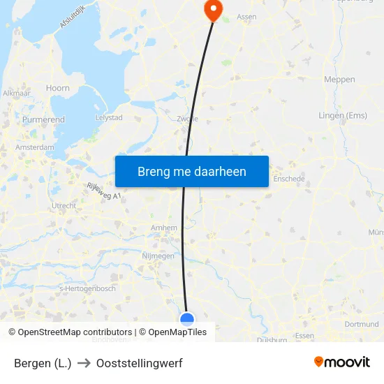 Bergen (L.) to Ooststellingwerf map