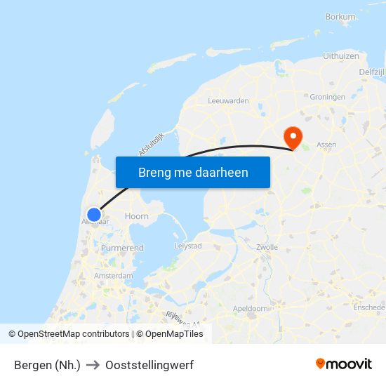 Bergen (Nh.) to Ooststellingwerf map