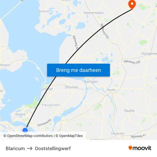 Blaricum to Ooststellingwerf map