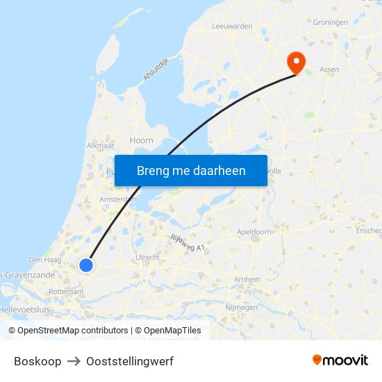 Boskoop to Ooststellingwerf map