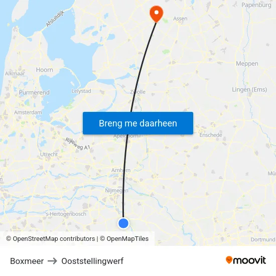 Boxmeer to Ooststellingwerf map