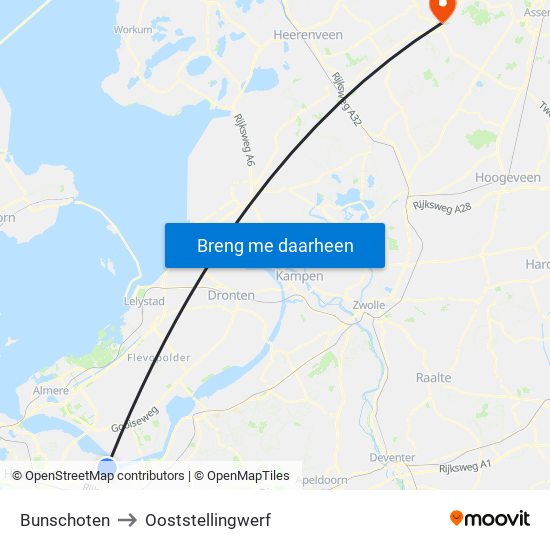 Bunschoten to Ooststellingwerf map